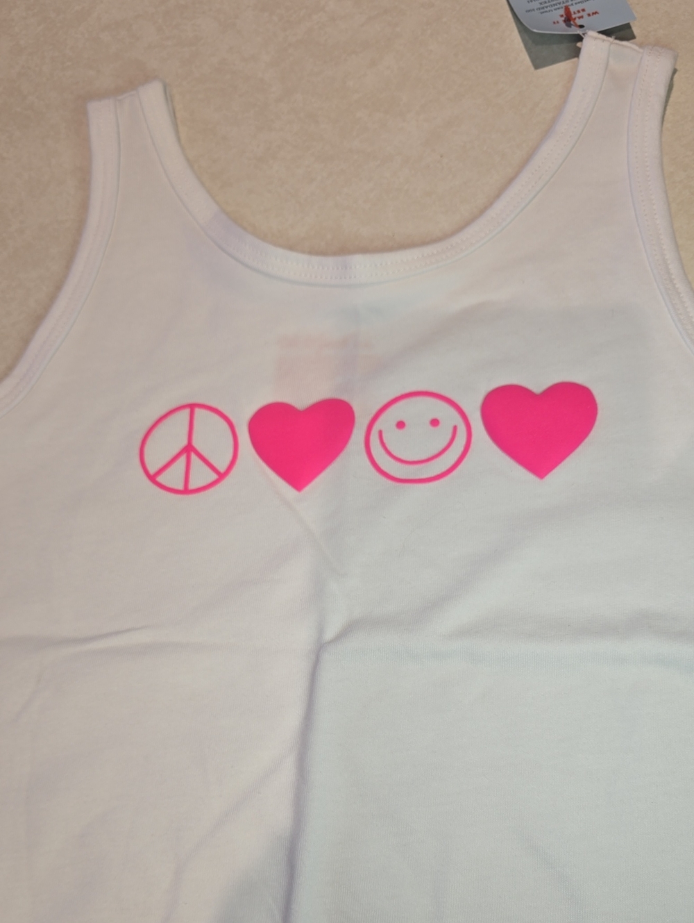 Cat & Jack Girls White Tank with Pink Peace Sign, Heart, Smiley Faces Size M 8